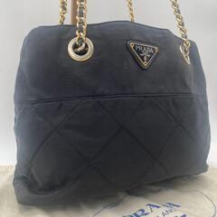 美品 PRADA プラダ テスートナイロン キルティング ゴールド チェーン 保存袋付き トート ショルダーバッグ サフィアーノレザーの画像