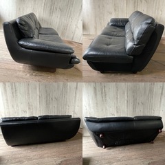 本革 ソファ ブラック 黒 リビング家具 レザー モノトーンの画像