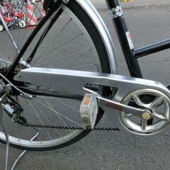 自転車 27インチ 6段変速 シルバー×黒 かご 鍵 ライト 6段切り替え シティサイクル ママチャリ 札幌 西野店の画像
