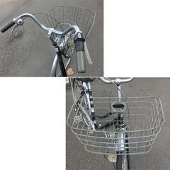 自転車 27インチ 6段変速 シルバー×黒 かご 鍵 ライト 6段切り替え シティサイクル ママチャリ 札幌 西野店の画像