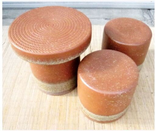 陶器製　ガーデンファニチャー　縄文テーブル1台　チェア2脚　セット　スツール　腰掛　フラワースタンド　花台　庭　造園　318ZS