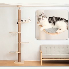 6段タイプ キャットタワー 突っ張り 木製 改良版 シニア スリム 爪とぎ 滑り止めマット付き クリアボウル 木登り シンプル キャットツリー 大型猫 中型 おしゃれ 省スベース 宇宙船 爪とぎ 多頭飼い 賃貸 安定 203~268cm 天然麻 コットン紐の画像