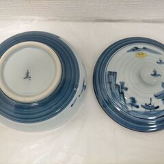 有田焼 蓋付き碗 2客セット 染付 山水文 箱付き 和食器  煮物碗 茶碗蒸し　深鉢 新品未使用 インテリア 251104-5Aの画像
