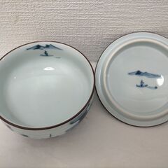 有田焼 蓋付き碗 2客セット 染付 山水文 箱付き 和食器  煮物碗 茶碗蒸し　深鉢 新品未使用 インテリア 251104-5Aの画像