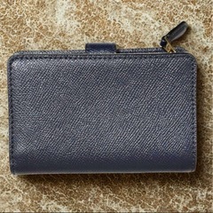 COACH コーチ 二つ折り財布 ネイビー レザー コンパクトウォレットの画像