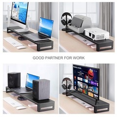 VAYDEER デュアル モニター台 机上台 ディスプレイ台 2画面スタンド パソコン PC キーボード 収納 幅100cm（金属製）の画像