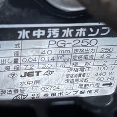 ★中古品★寺田ポンプ製作所 水中汚物ポンプ PG-250 作動品　100Vの画像