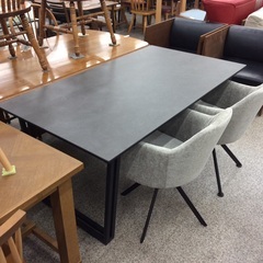 【セラミック天板】 ダイニングセット　セラミック天板　回転イス　食卓テーブルセット　2人掛け　イス2脚　イス合わせ　グレー/ブラックの画像