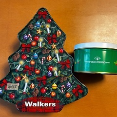 Walkers クリスマスツリー型缶 風月堂 丸缶の画像