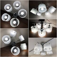 5灯式シーリングライトC-080P-5 シェード角度調節可能 LED電球 パナソニック LDA7D-G 5灯付き NITORI照明器具 清掃/点灯確認済みの画像