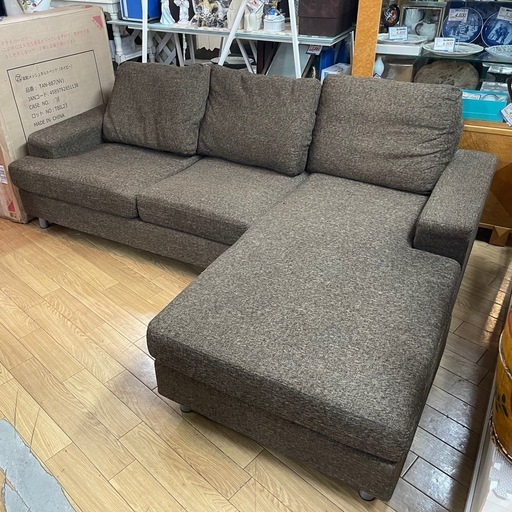 L字ソファ ブラウン ほつれあり 中古