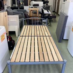 【リサイクルショップ ピカソ 小松原】✨🛏️【シンプルスチールフレーム シングルベッド】機能性快適すのこ＆マットレスセット グレー🛏️✨★4070★の画像