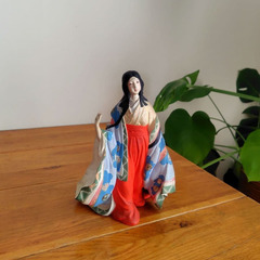 ヴィンテージ　博多人形『引眉の美女』木箱付き　高さ約25.5cmの画像