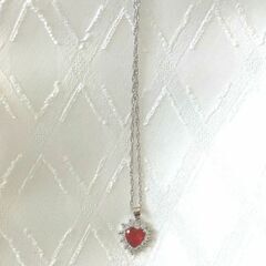 高級 ジルコニア ハートネックレス レッド 赤の画像