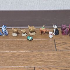 ネコ フクロウ 陶器 オブジェ 天然石 牛 カエル 鳥 ミニチュア 置物 動物の画像