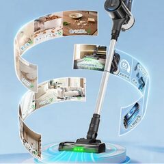 【新品未使用‼️】掃除機 コードレス【55,000PA超強力吸引・自立式設計・グリーンLEDライト付き】コードレス掃除機 3段吸引力モード LED電量表示 スティックそうじき 大容量着脱式バッテリー付き 55分連続稼働 ハンディクリーナー 伸縮パイプ サイクロンHEPの画像