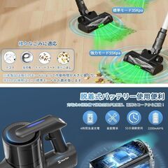 【新品未使用‼️】掃除機 コードレス【55,000PA超強力吸引・自立式設計・グリーンLEDライト付き】コードレス掃除機 3段吸引力モード LED電量表示 スティックそうじき 大容量着脱式バッテリー付き 55分連続稼働 ハンディクリーナー 伸縮パイプ サイクロンHEPの画像