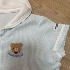 80ミキハウス　水色 クマ刺繍半袖ロンパース　の画像