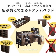 木製ロフトベッド＆学習机セット（アンバー）の画像