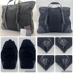 極美品 プラダ PRADA VA0663 テスートナイロン TESSUTO NYLON サフィアーノレザー Saffiano Leather トートバッグ ハンドバッグ ショルダー ワンショルダー 肩掛け 黒 ブラック NERO シルバー金具の画像