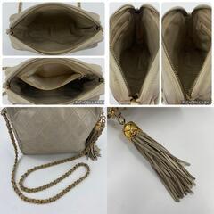 美品 シャネル フリンジ付き ゴールド チェーン ショルダーバッグ マトラッセ ココマーク アイボリー ベージュ タッセルの画像