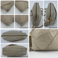 美品 シャネル フリンジ付き ゴールド チェーン ショルダーバッグ マトラッセ ココマーク アイボリー ベージュ タッセルの画像