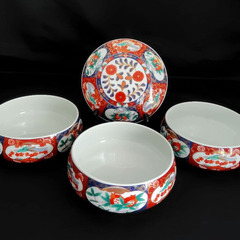 前畑陶器　庫山窯　三段重箱　蓋付き重ね鉢　古伊万里紋　金彩　未使用　柘榴　鳳凰の画像