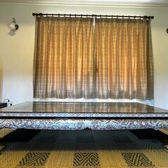 【高級螺鈿細工座卓】鶴と松の図／ガラステーブル付／美品の画像