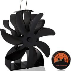 EvoAce ストーブファン 7枚ブレード【2025年新モデル/アップグレード版】薪ストーブ/暖炉/石油ストーブ対応｜電源不要 自動回転 空気循環ファン 静音 省エネ 温度計付き スチール製 堅牢構造 室内・キャンプ・アウトドア用 日本語説明書付き ブラックの画像