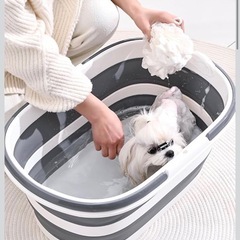 【新品】折りたたみ式 ペットバスタブ 35L 犬猫兼用浴槽 コンパクト収納 水抜き栓の画像