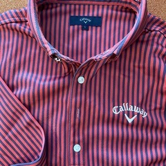CALLAWAY キャロウェイ 裏起毛 長袖ポロシャツ ボタンダウン ストライプ柄 レッド系の画像