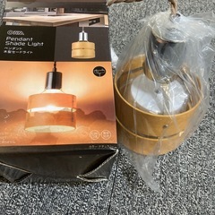 新品　オーム電機 ペンダントライト LED電球対応 木製セード ナチュラルの画像