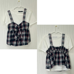 新品未使用 チェックキャミソール&半袖Tシャツ 2点セット Lサイズの画像