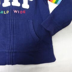 ( M-1021 )GAP ギャップ ジップアップ パーカー 子供 キッズ １３０ｃｍ ネイビー 中古の画像