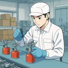 キャンプ用品用ガス部品の組立・検査
