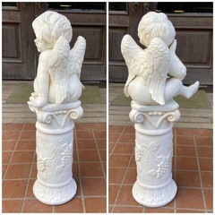 天使　エンジェル　置物　陶器　高さ約70cm 　ガーデニング　オブジェ　インテリア　中古品の画像