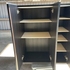 再　K35 下駄箱 シューズ ボックス BOX 3枚開き 靴箱 木製 玄関 収納 ラック フラット扉 化粧板仕上 チャコールグレー系 の画像