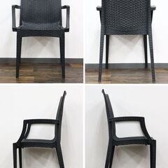 ≪R464ジ≫ STERA/ステラ ガーデンチェア 2脚 まとめ/セット 肘掛け有 ラタン風 イタリア ブラック/黒系 椅子/イス 家具/インテリア 現状品の画像