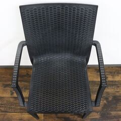 ≪R465ジ≫ STERA/ステラ ガーデンチェア 4脚 まとめ/セット 肘掛け有 ラタン風 イタリア ブラック/黒系 椅子/イス 家具/インテリア 現状品の画像