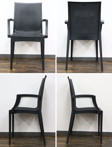 【ヤ取終了11/23】≪R465ジ≫ STERA/ステラ ガーデンチェア 4脚 まとめ/セット 肘掛け有 ラタン風 イタリア ブラック