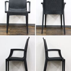 ≪R465ジ≫ STERA/ステラ ガーデンチェア 4脚 まとめ/セット 肘掛け有 ラタン風 イタリア ブラック/黒系 椅子/イス 家具/インテリア 現状品の画像