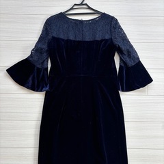 上品　ネイビー　ワンピース　レース　結婚式　お呼ばれの画像