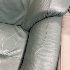 2人掛けソファー 角スレ有り 程度B グリーン×ブラウン【取りに来れる方限定】の画像