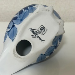 【陶器製】フクロウ置物 染付風 ブルーリーフ模様 北欧風 インテリアの画像