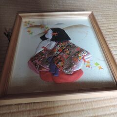 ちぎり絵細工人形（額装品）2点の画像