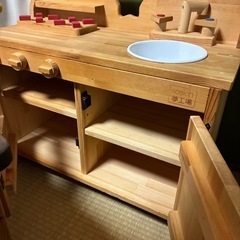 手作り木製　夢工房　キッズおままごとキッチン
