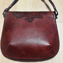 【レザー ショルダーバッグ】ハンドメイド風 赤茶 ポシェットの画像