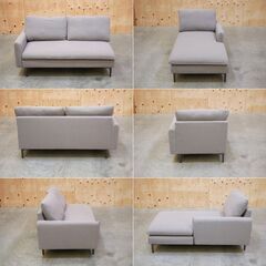 ≪zyt2528ジ≫ 美品 LIFEDEPT 3人掛けカウチソファ SF02 総幅約210cm グレー系 L字/おしゃれ/シンプル/モノトーン/中古家具/宮城県仙台市 71030-02の画像