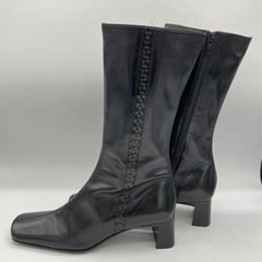 Yoshinoya ロングブーツ サイドジップ ステッチ ブラックの画像