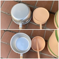 柄杓2本　手桶1点　お墓参りセット　打ち水　プラスチック　中古品の画像